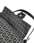 Pre-Loved Mamma Baguette Shoulder Bag Zucchino Canvas Coated with Silver Hardware, Navy and Grey