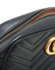 Pre-Loved GG Marmont Matelassé Camera Bag Crossbody Bag Quilted Leather Small with Aged Gold Hardware, Black