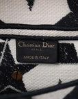 Pre-Loved Saddle Shoulder Bag Star Canvas Medium with Aged Gold Hardware, Navy and White