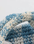 Pre-Loved Crochet Raffia Logo Tote Gingham Raffia Small with Gold Hardware, Light Blue and White