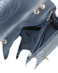 Pre-Loved Chevron Flap Bag Shoulder Bag Chevron Leather Small with Gold Hardware, Navy Blue