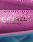 Pre-Loved Classic Single Flap Crossbody Bag Quilted Leather Mini with Rainbow Iridescent Hardware, Teal Blue