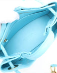 Pre-Loved Andiamo Handbag Intrecciato Leather Small with Gold Hardware, Light Blue