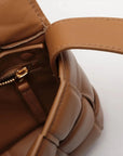 Pre-Loved Padded Cassette Crossbody Bag Intrecciato Leather Small with Gold Hardware, Tan