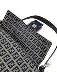 Pre-Loved Mamma Baguette Shoulder Bag Zucchino Canvas Coated with Silver Hardware, Navy and Grey
