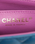 Pre-Loved Classic Single Flap Crossbody Bag Quilted Leather Mini with Rainbow Iridescent Hardware, Teal Blue