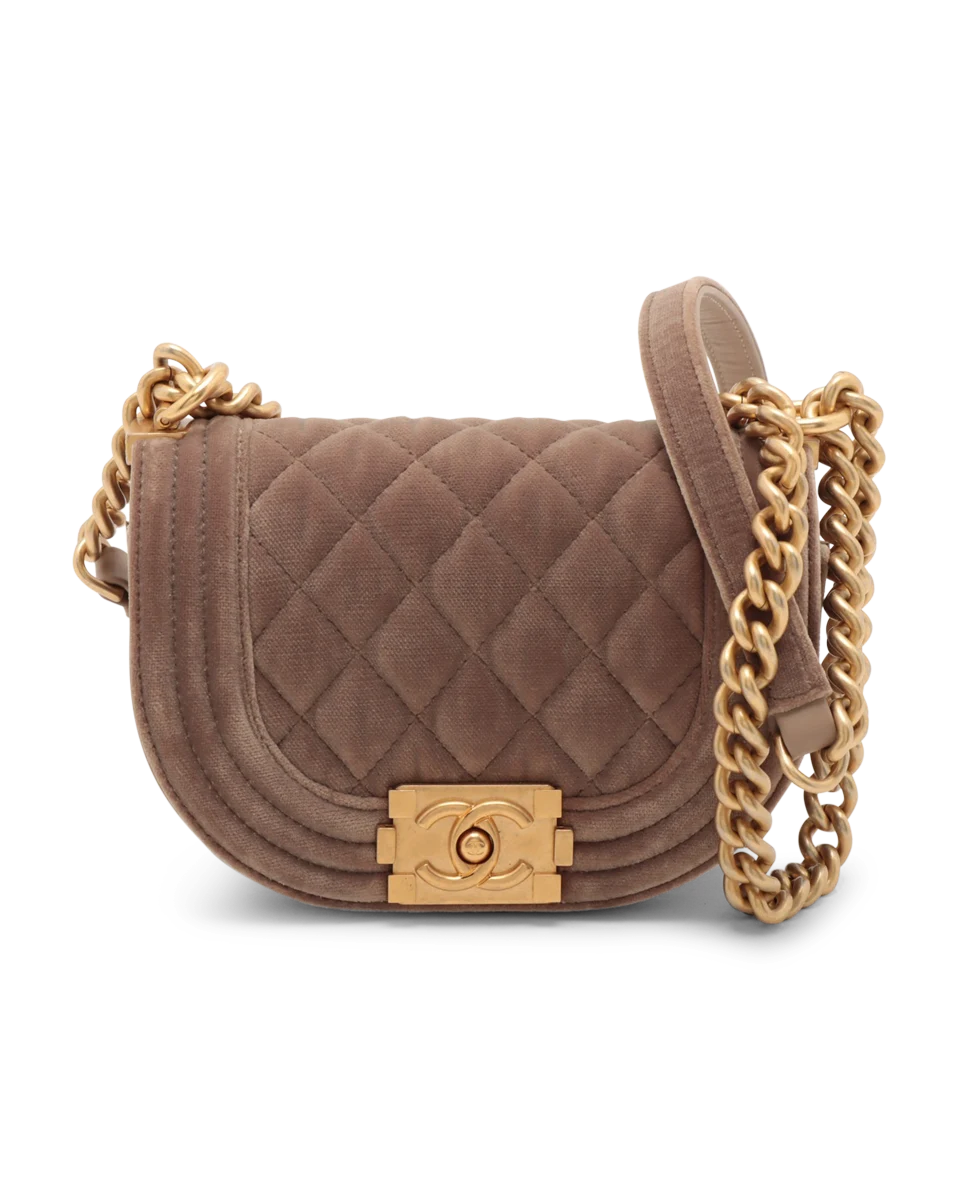Pre-Owned Chanel Velvet Quilted Small Boy Messenger Bag