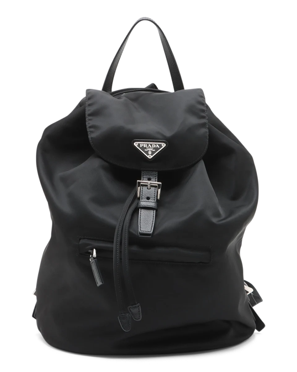backpack leather women black pockets prada Prada Vela Backpack