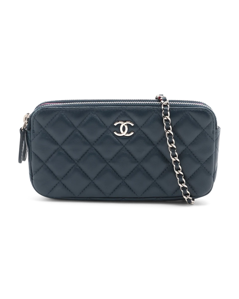 Pre-Owned Chanel Double Zip Clutch with Chain