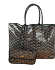 Pre-Loved Saint Louis Tote Goyardine Chevron Coated Canvas GM with Silver Hardware, Black/Brown
