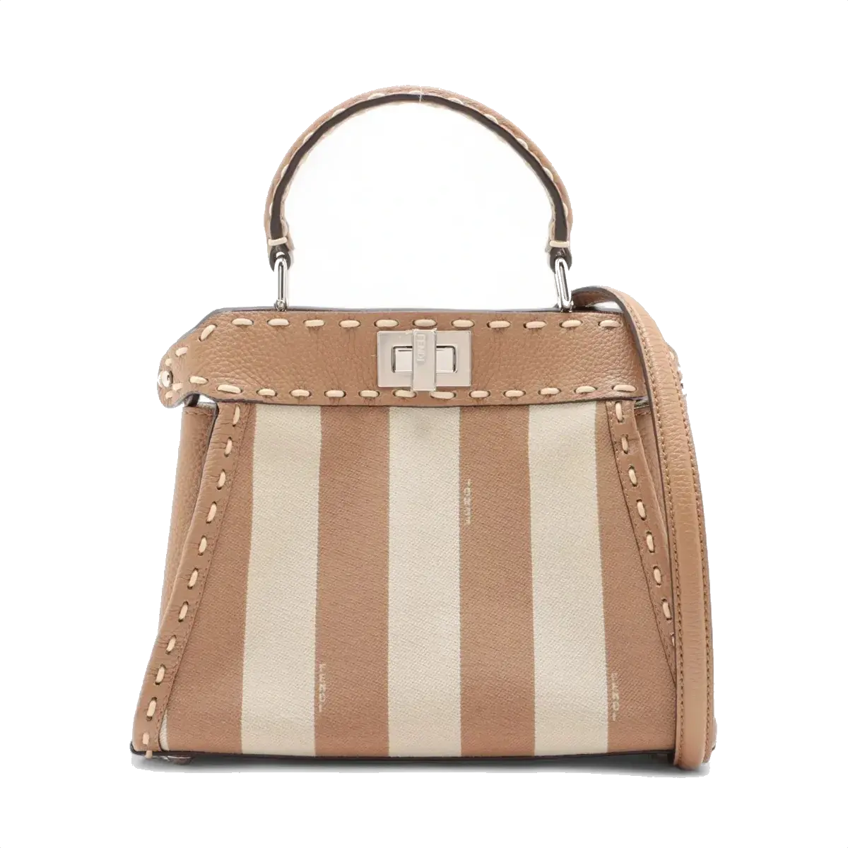 Pre-Loved Peekaboo Handbag Striped Canvas Mini with Silver Hardware, Brown and Beige