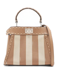 Pre-Loved Peekaboo Handbag Striped Canvas Mini with Silver Hardware, Brown and Beige