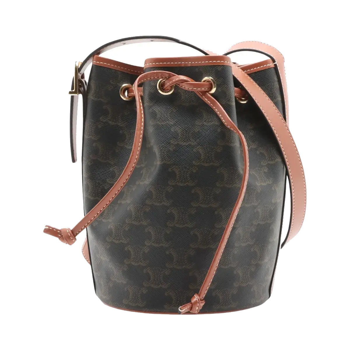 Pre-Loved Triomphe Drawstring Bucket Bucket Bag Triomphe Canvas Coated Small with Gold Hardware, Brown