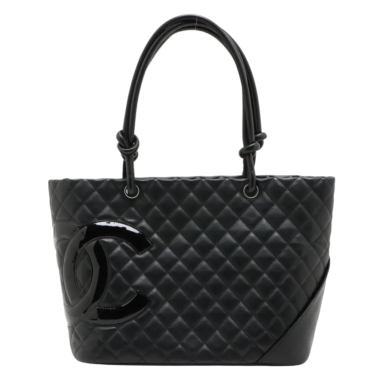 Pre-Loved Cambon Ligne Tote Quilted Leather Large with Silver Hardware, Black