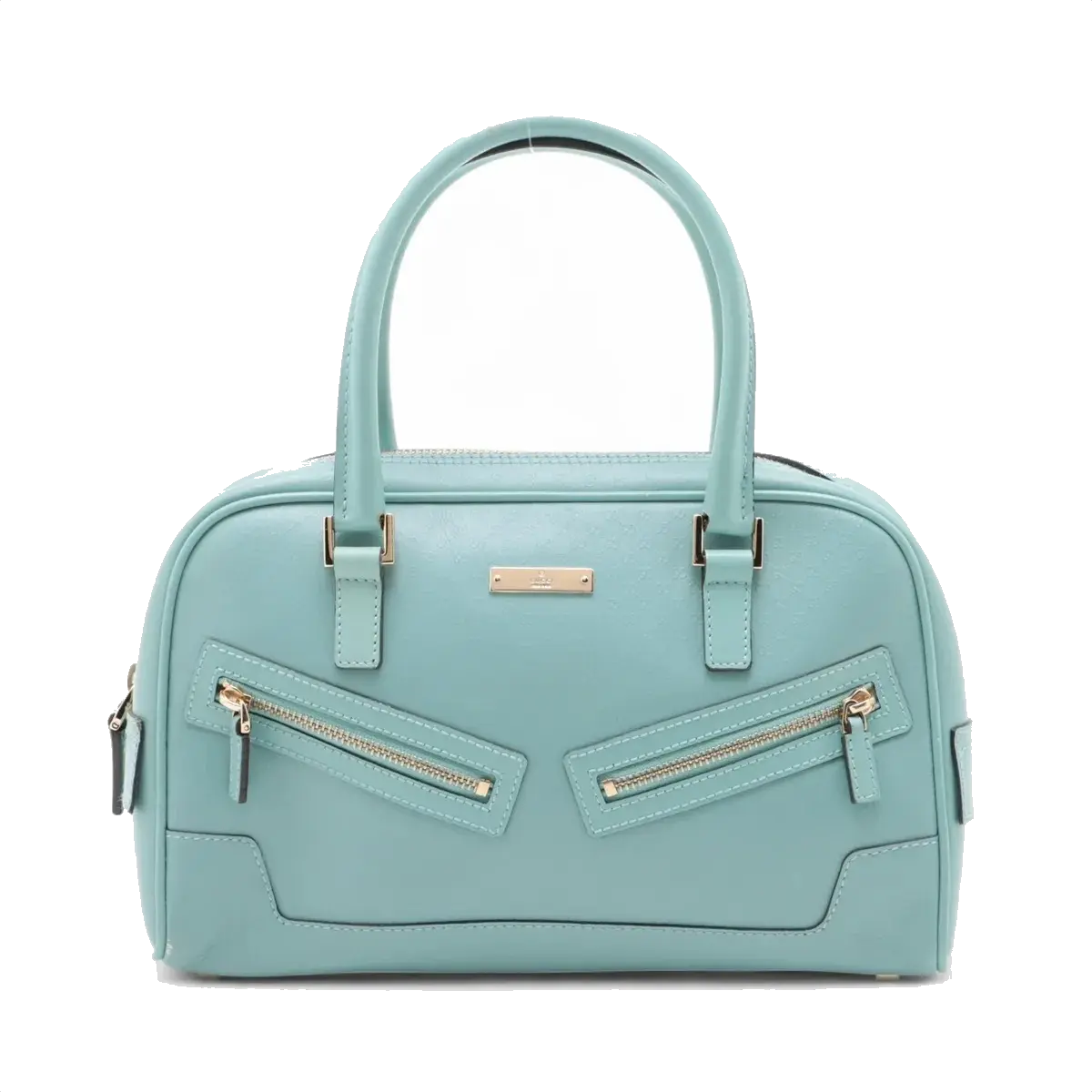 Pre-Loved Boston Handbag Microguccissima Leather Small with Gold Hardware, Light Blue
