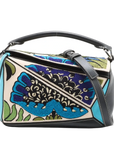 Pre-Loved Puzzle Handbag Embroidered Leather Small with Silver Hardware, Black Multicolor