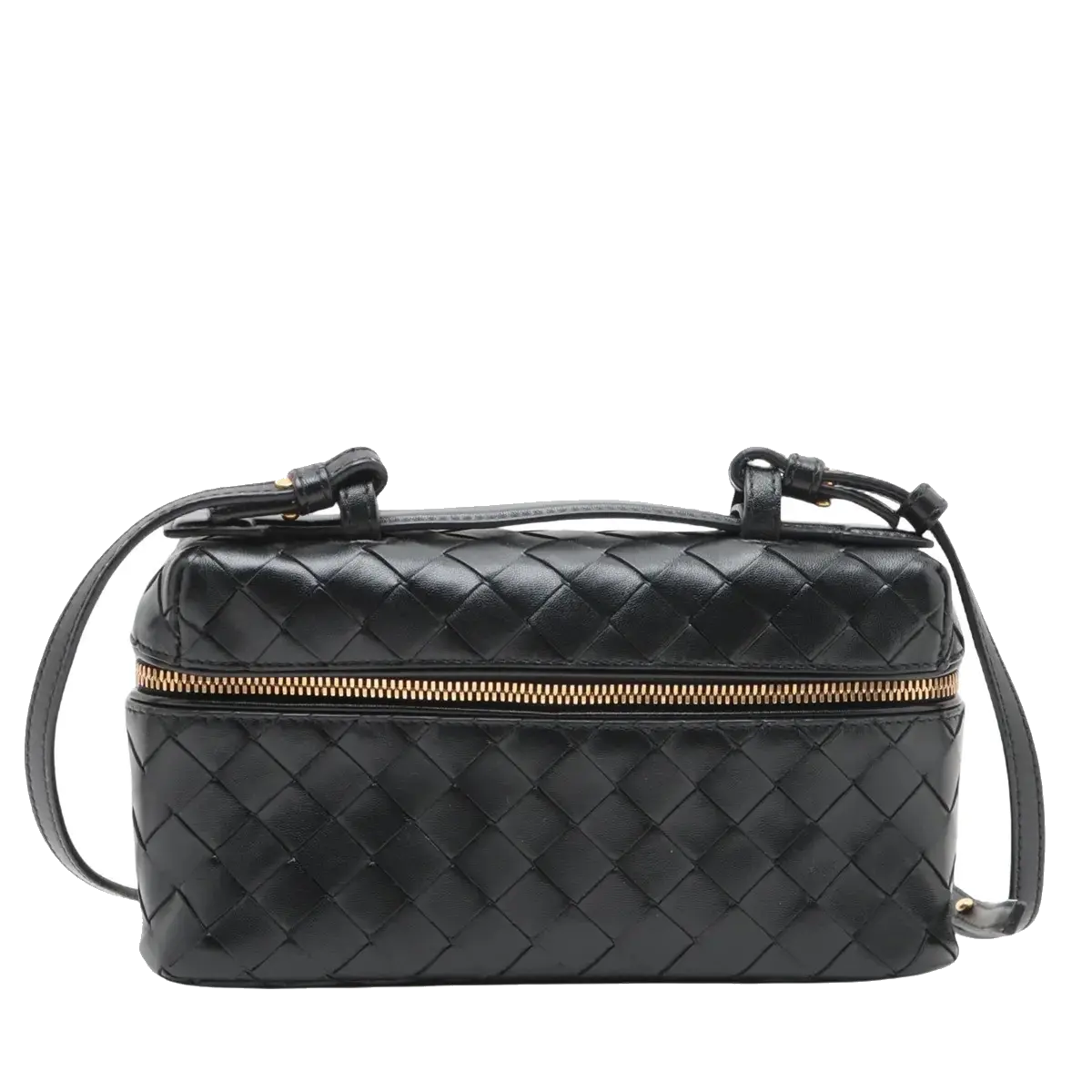 Pre-Loved Intrecciato Camera Bag Crossbody Bag Intrecciato Leather Small with Gold Hardware, Black