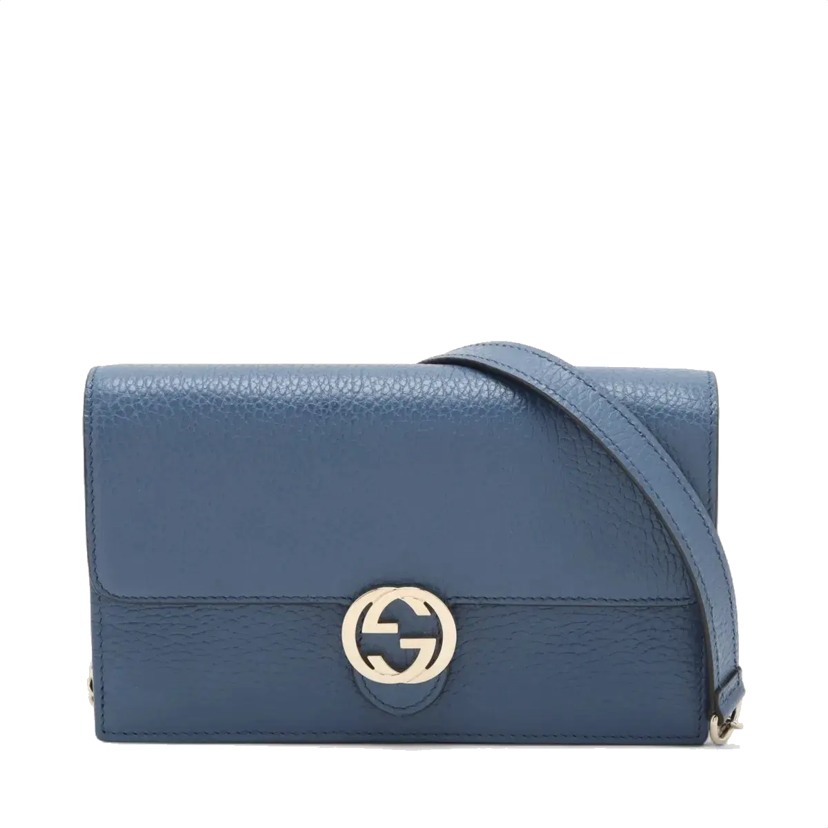 Pre-Loved Interlocking G Wallet on Chain Crossbody Bag Leather with Gold Hardware, Blue