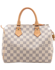 Pre-Loved Speedy Handbag Damier Coated Canvas 25 with Gold Hardware, Cream