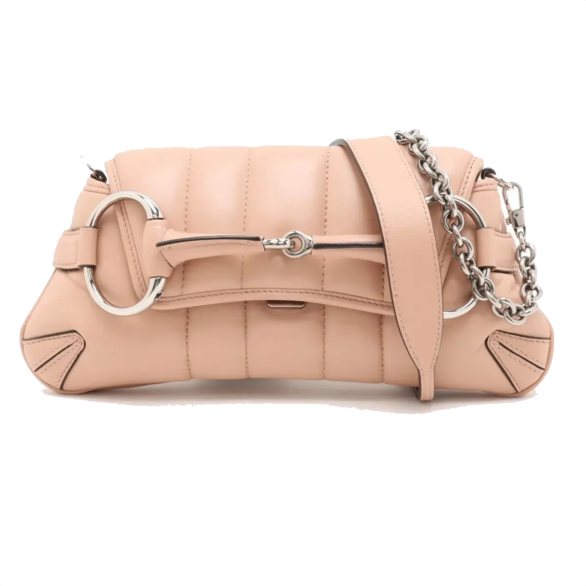Pre-Loved Horsebit Chain Shoulder Bag Quilted Leather Small with Silver Hardware, Pink