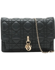 Pre-Loved Lady Dior Wallet on Chain Cannage Leather with Gold Hardware, Black