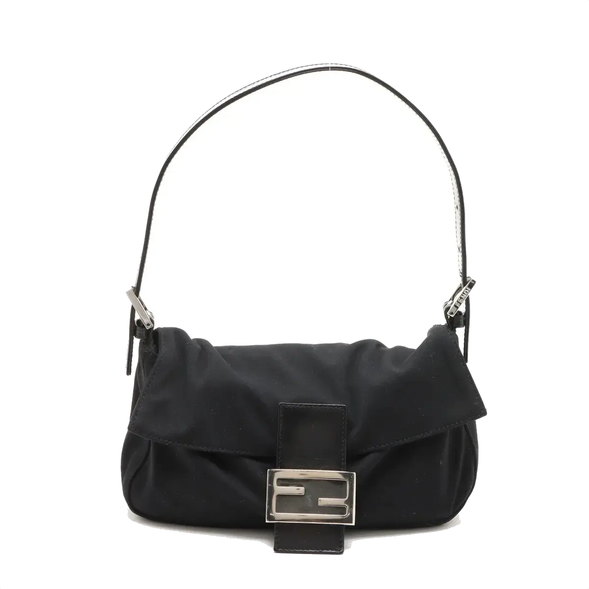 Pre-Loved Mamma Baguette Shoulder Bag Plain Canvas with Silver Hardware, Black