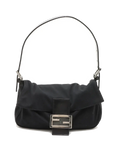 Pre-Loved Mamma Baguette Shoulder Bag Plain Canvas with Silver Hardware, Black