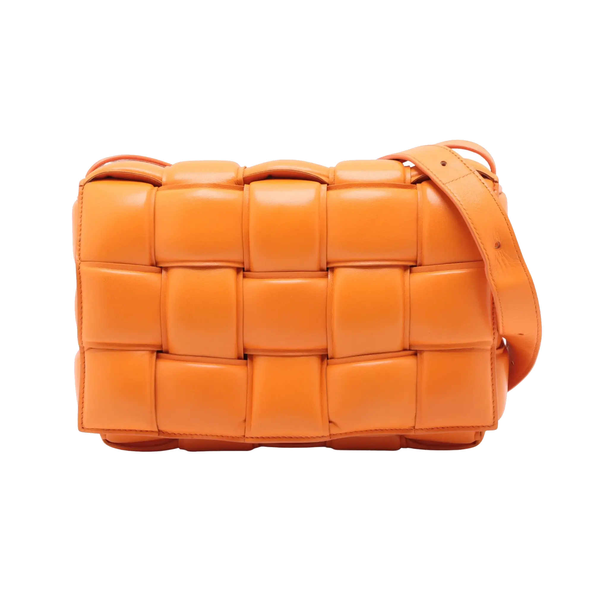 Pre-Loved Padded Cassette Crossbody Bag Intrecciato Leather with Gold Hardware, Orange