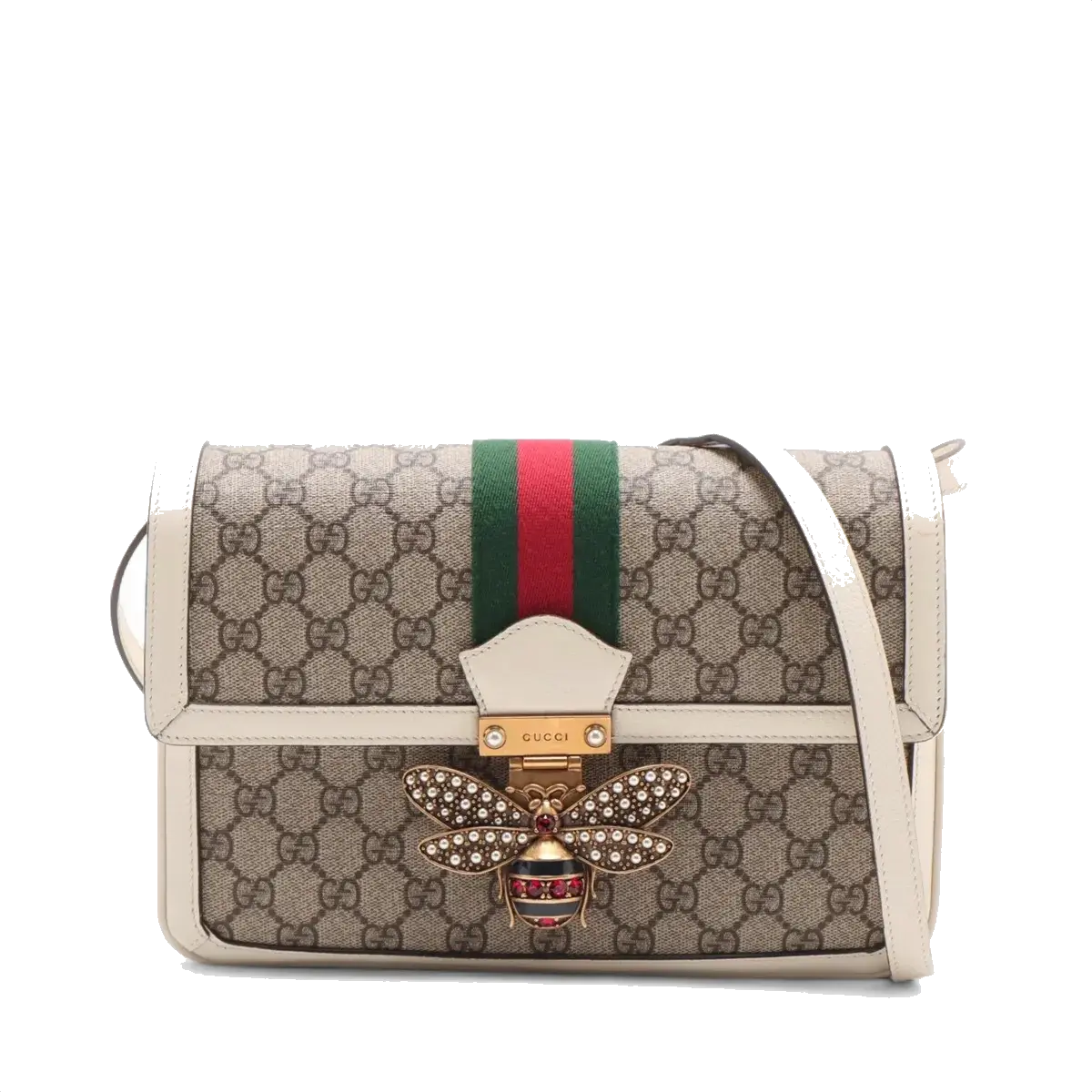 Pre-Loved Queen Margaret Shoulder Bag Monogram Canvas Coated with Aged Gold Hardware Medium, Beige Ebony with Ivory Trim