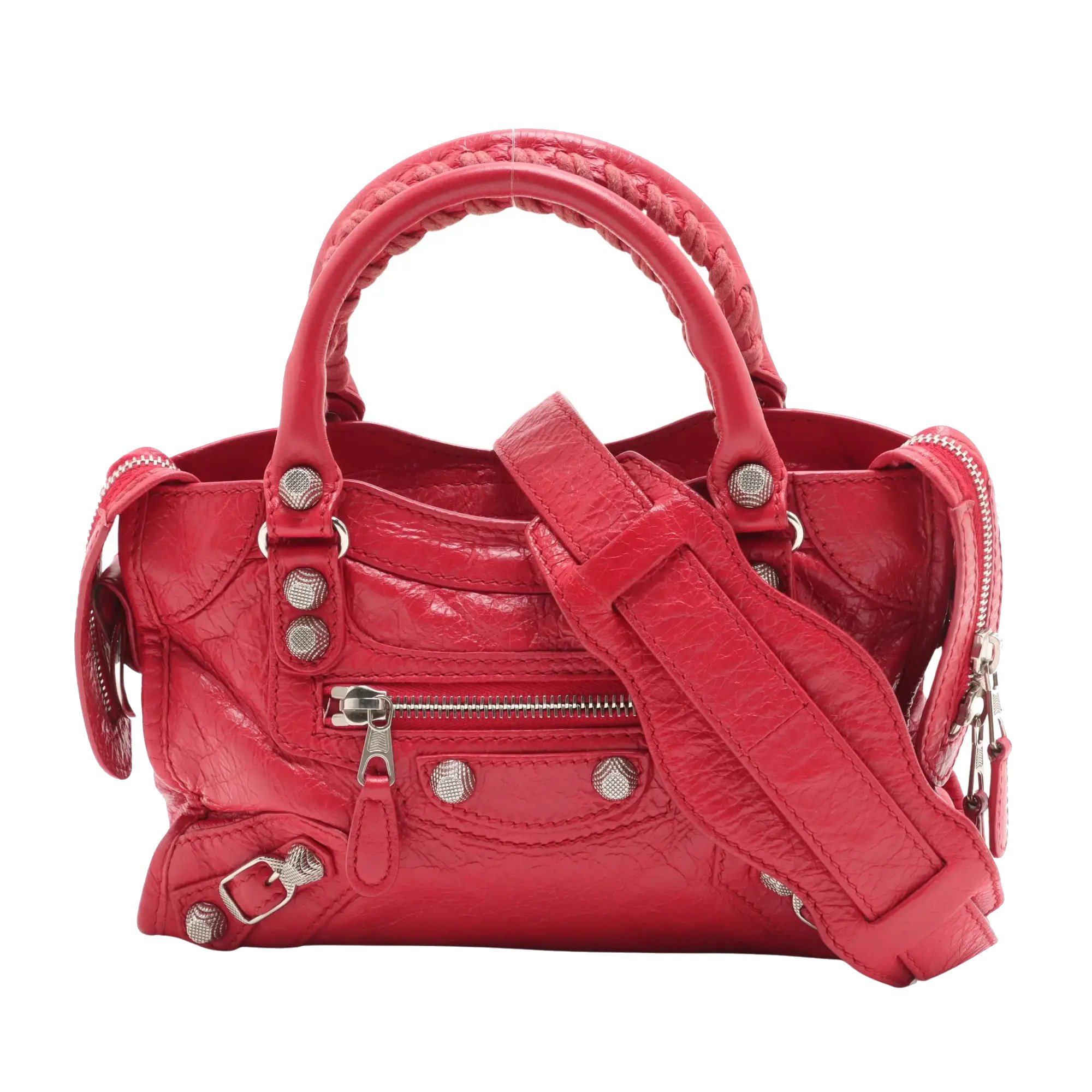 Pre-Loved Classic City Handbag Leather Mini with Silver Hardware, Red