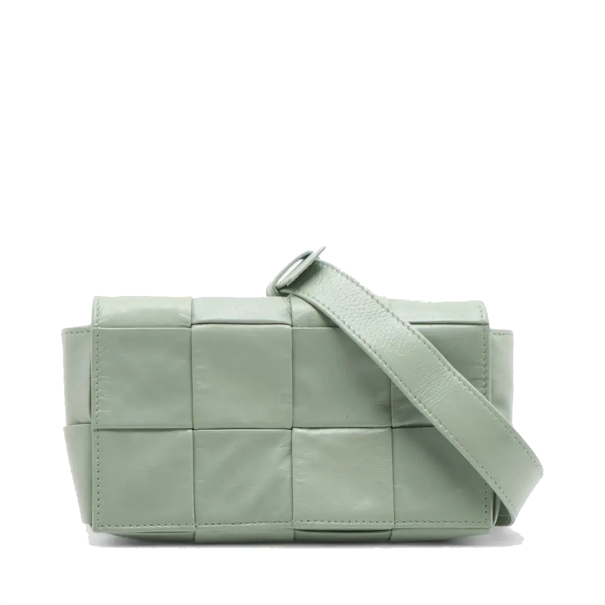 Pre-Loved Cassette Crossbody Bag Intrecciato Leather Mini with Silver Hardware, Sage Green
