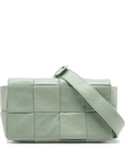 Pre-Loved Cassette Crossbody Bag Intrecciato Leather Mini with Silver Hardware, Sage Green
