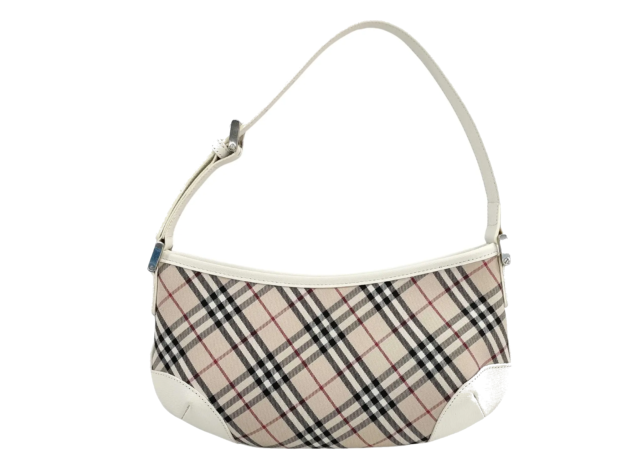 Pre-Loved Nova Check Hobo Shoulder Bag Nova Check Coated Canvas Small with Silver Hardware, Beige Multicolor