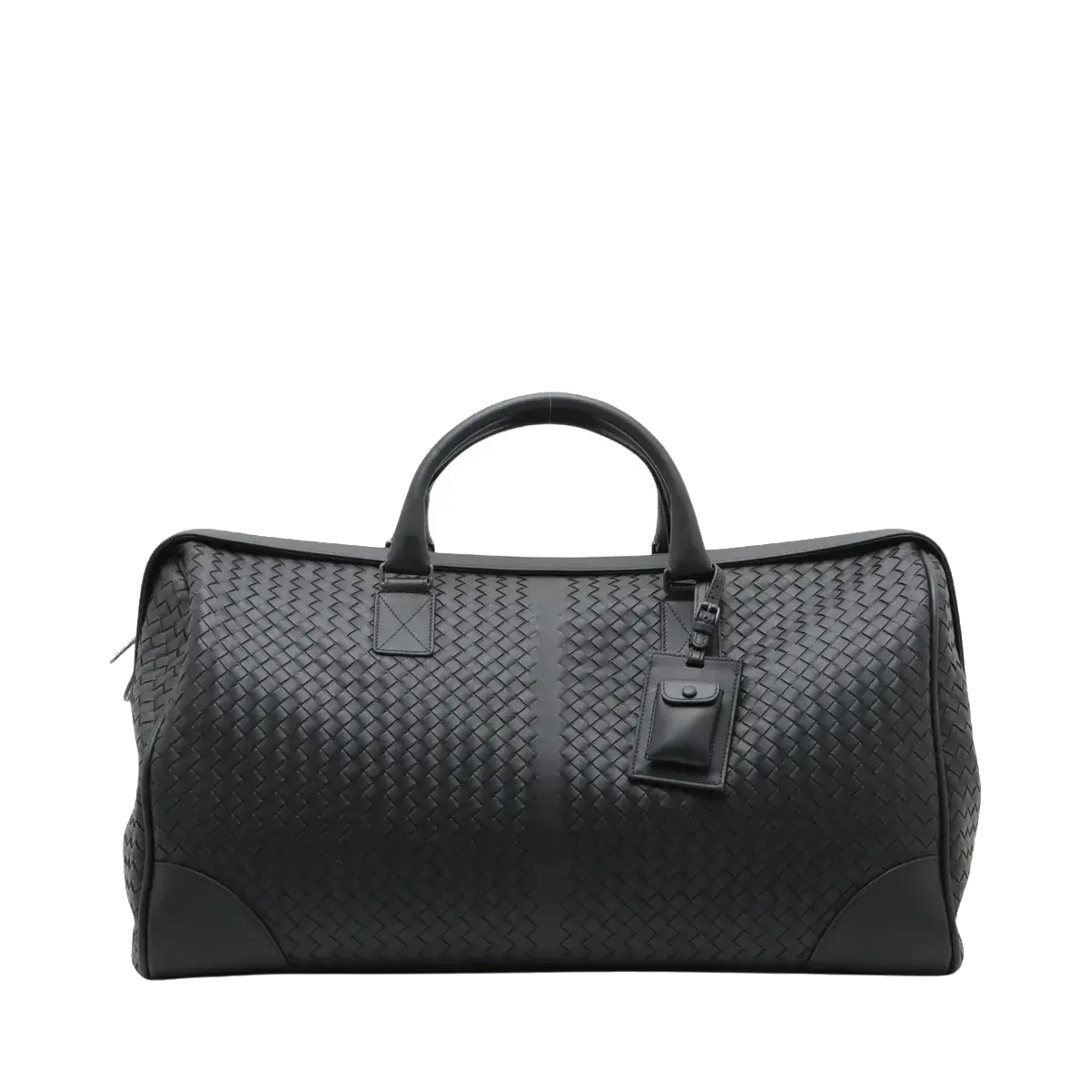 Pre-Loved Intrecciato Boston Duffle Duffle Bag Intrecciato Leather Large with Aged Silver Hardware, Black