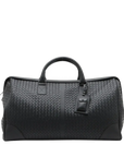 Pre-Loved Intrecciato Boston Duffle Duffle Bag Intrecciato Leather Large with Aged Silver Hardware, Black