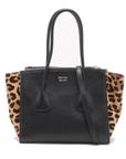 Pre-Loved Twin Pocket Tote Tote Leopard Leather Small with Silver Hardware, Black