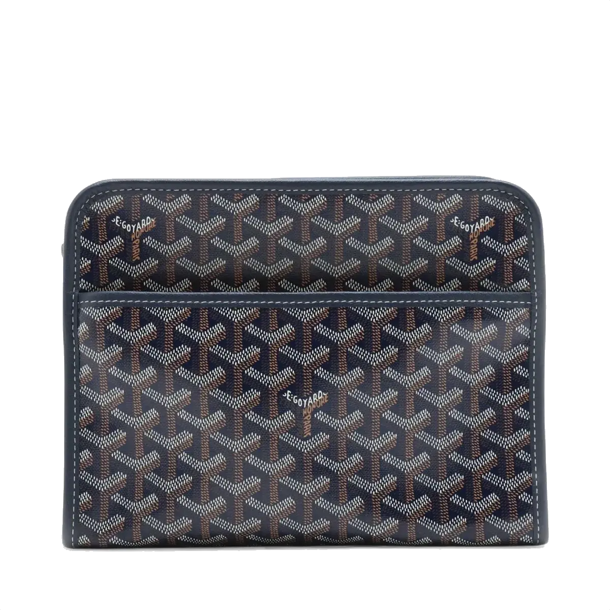 Pre-Loved Jouvence Toiletry Pouch Clutch Goyardine Chevron Coated Canvas MM with Silver Hardware, Navy Blue