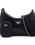 Pre-Loved Re-Edition 2005 Shoulder Bag Re-Nylon with Silver Hardware, Black