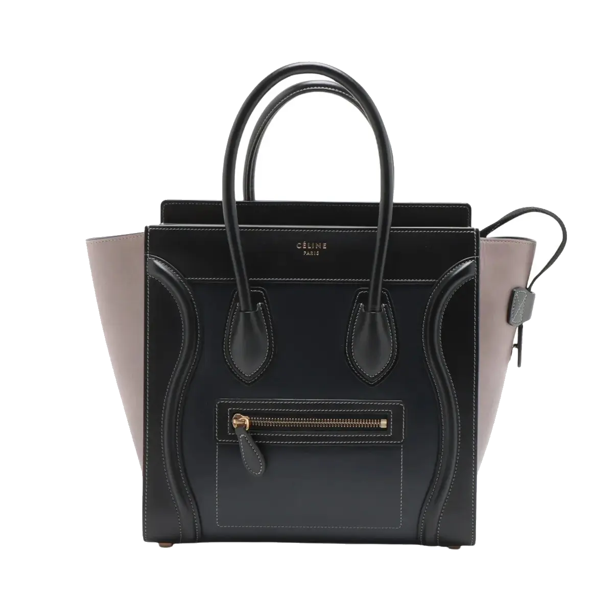 Pre-Loved Luggage Tote Leather Micro with Gold Hardware, Black and Grey