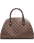 Pre-Loved Ribera MM Handbag Damier Coated Canvas MM with Gold Hardware, Brown