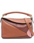 Pre-Loved Puzzle Handbag Colorblock Leather Small with Gold Hardware, Tan, Brown, and Pink