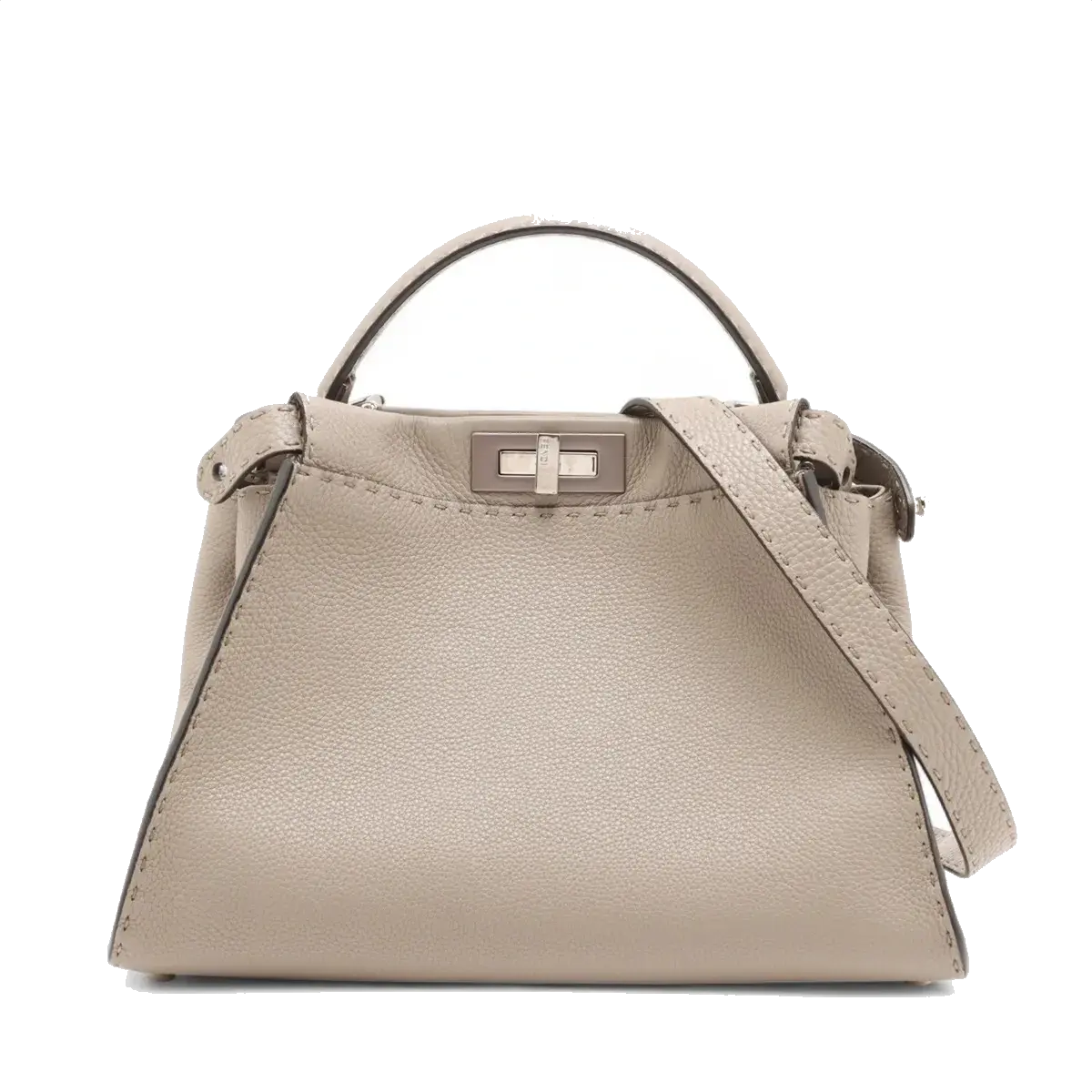 Pre-Loved Peekaboo Selleria Handbag Leather with Silver Hardware, Taupe