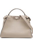 Pre-Loved Peekaboo Selleria Handbag Leather with Silver Hardware, Taupe