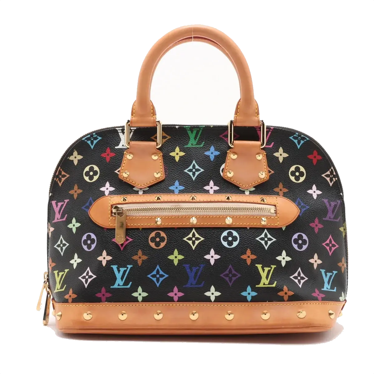 Pre-Loved Alma Handbag Monogram Coated Canvas PM with Gold Hardware, Black Multicolor