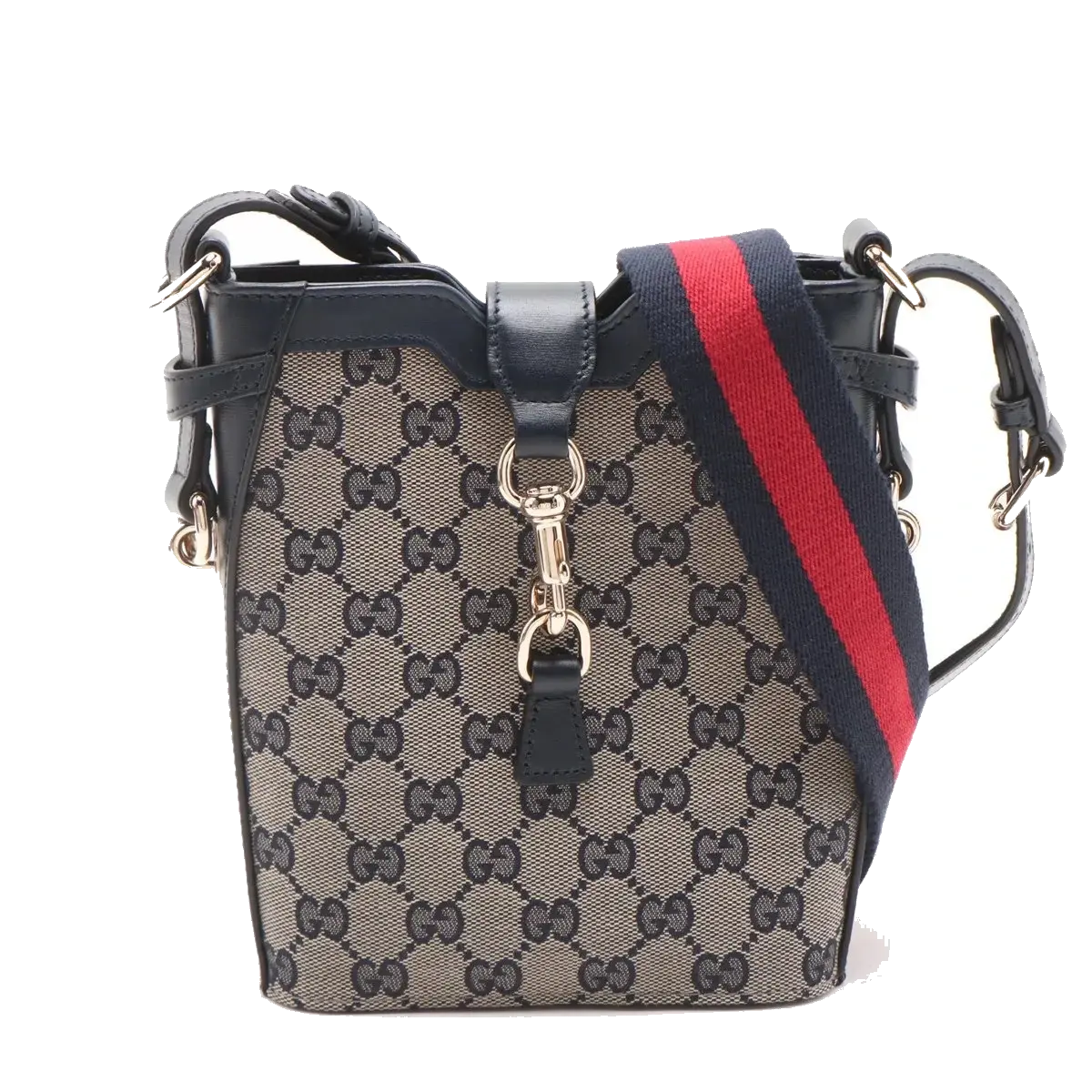 Pre-Loved GG Canvas Bucket Bag Crossbody Bag GG Monogram Coated Canvas Mini with Gold Hardware, Navy / Beige