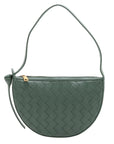 Pre-Loved Sunrise Shoulder Bag Intrecciato Leather Small with Gold Hardware, Sage Green