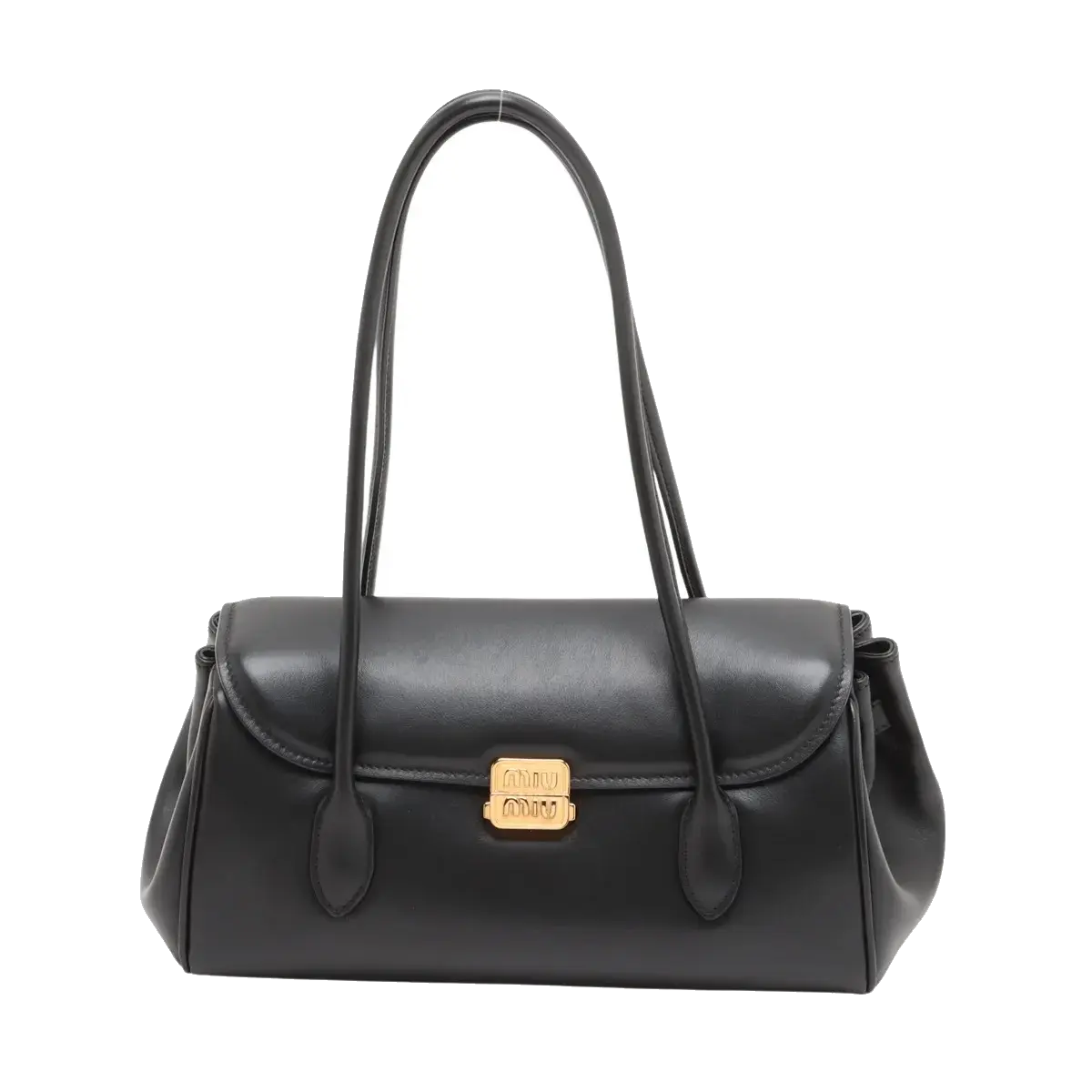Pre-Loved Nappa Leather Shoulder Bag Leather with Gold Hardware, Black
