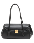 Pre-Loved Nappa Leather Shoulder Bag Leather with Gold Hardware, Black