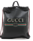 Pre-Loved Logo Print Drawstring Backpack Leather Medium with Black Hardware, Black