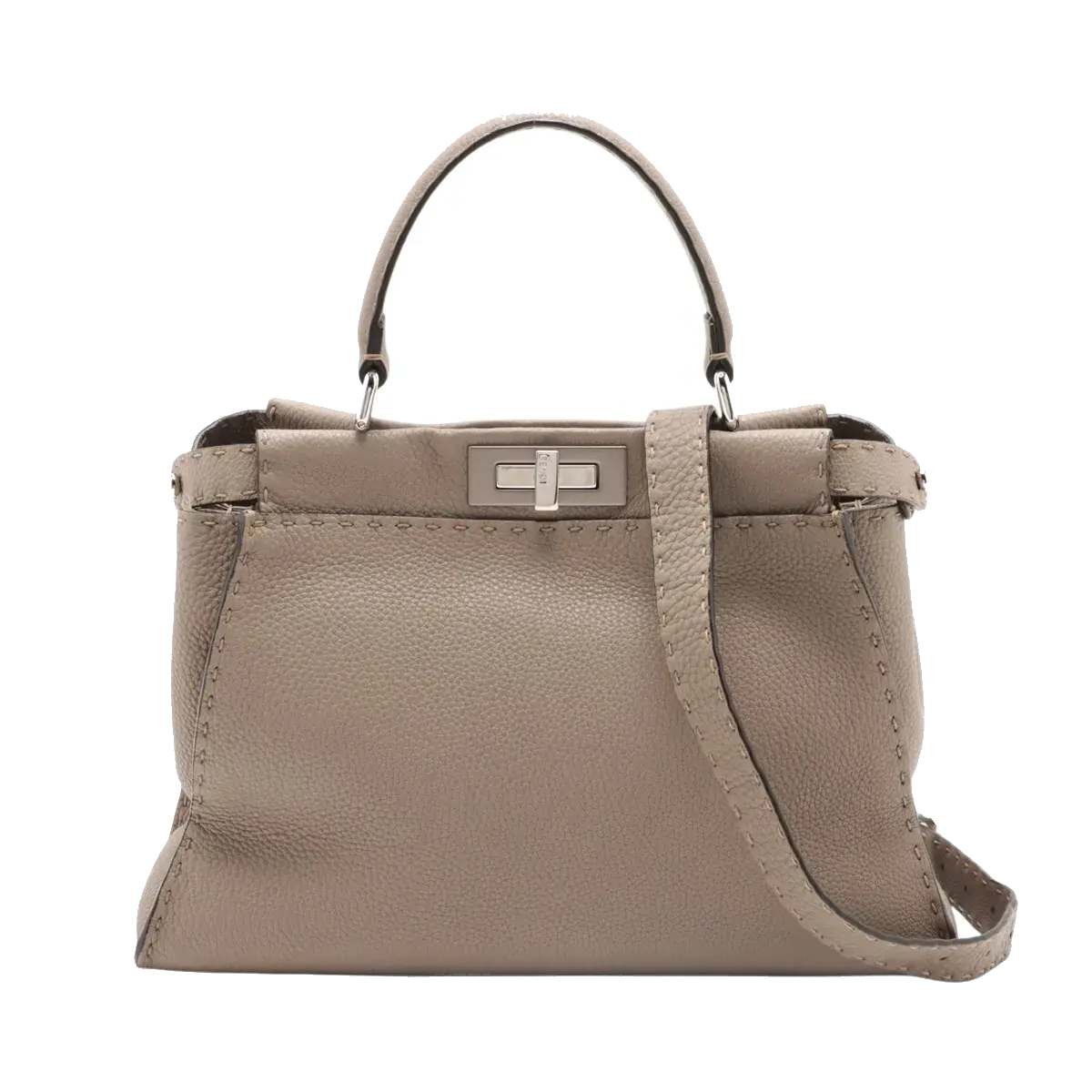 Pre-Loved Peekaboo Handbag Leather Regular with Silver Hardware, Taupe